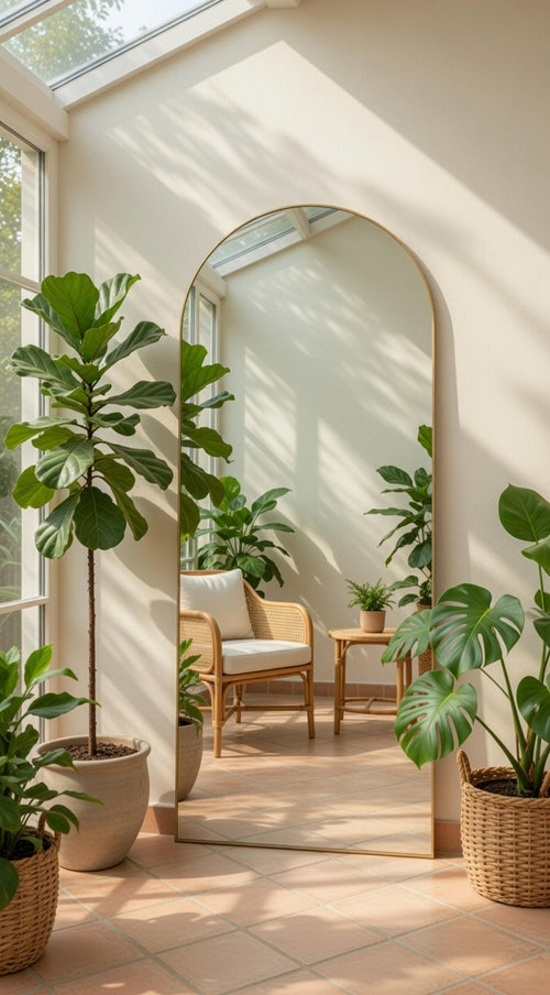 Elegant Arched Full-Length Mirror in Matte Gold – Premium Standing Design